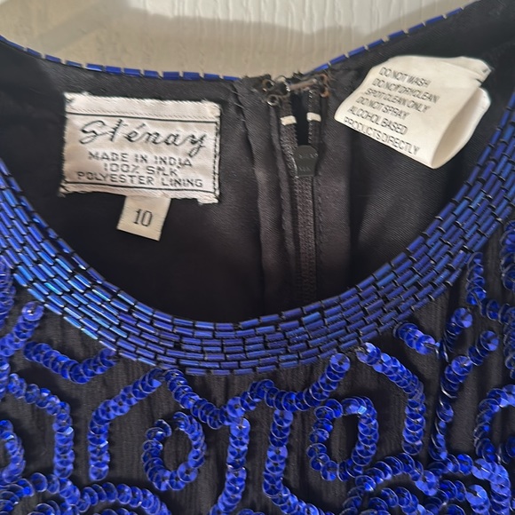 Stenay Vintage Blue Black Sequin 80s Cocktail Dress Size 10 Holiday New Years - Picture 3 of 6